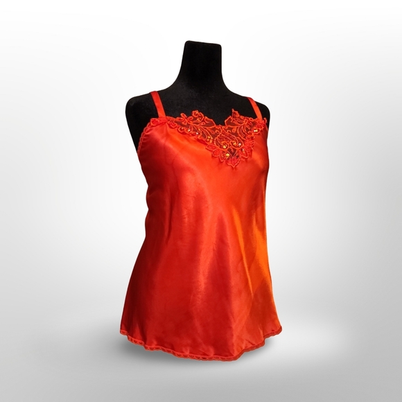 Perfectform Vintage Camisole Red Lace Sequin Size 2X Burlesque Femme Fatale 80s❥ - Picture 4 of 9